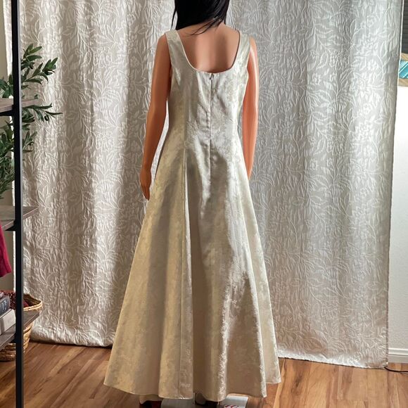 Vintage 90s Scott McClintock Ivory Metallic Jacquard Wedding Gown Prom Dress 10 - Picture 6 of 8